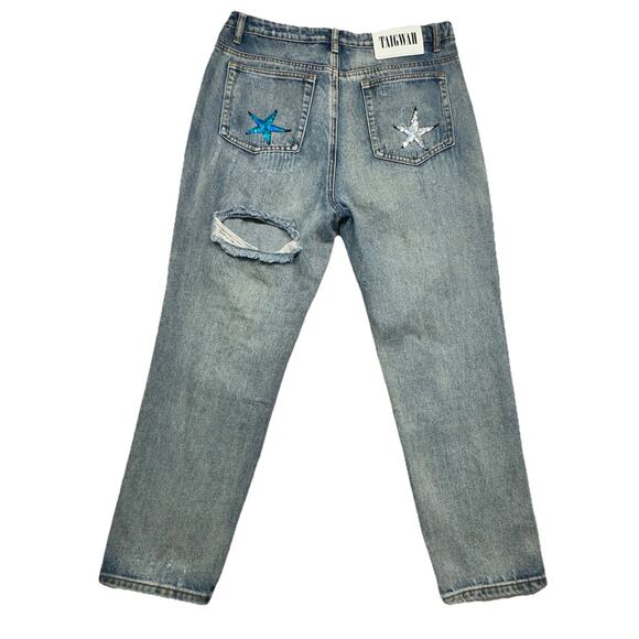 LF Taigwah Jeans Size 12 Star And Moon Denim Distressed Sequined - Picture 9 of 9